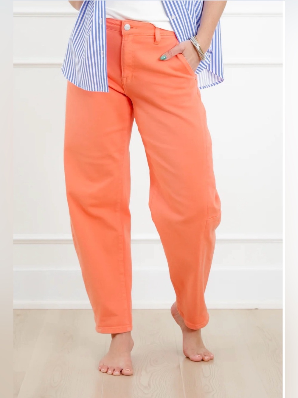 Risen x Freckled Poppy Barrel Jeans Orange Coral Cuffed Size 1XL (Sz 16/18)